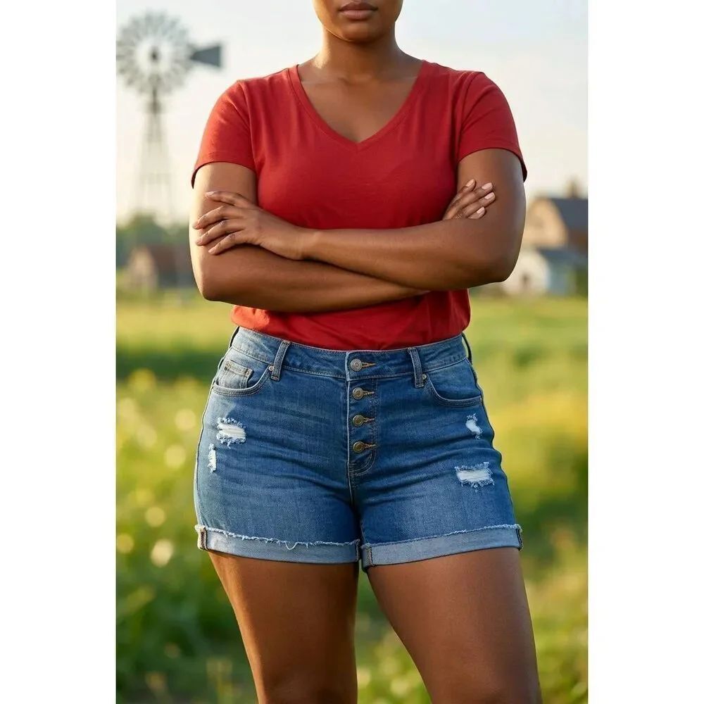 🔹️NWT Blue High Rise Sculpting Cuffed Shorts Size 13